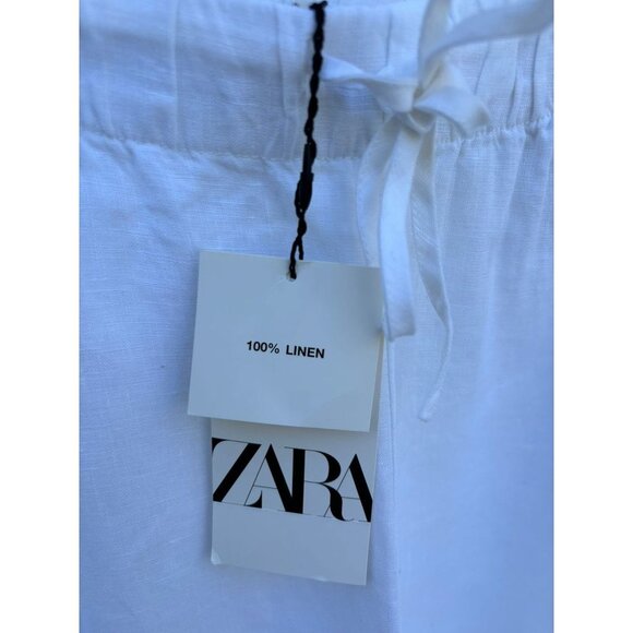 Zara Womens Pull On Elastic Waist Drawstring Linen Trouser Pants White Sz L - Picture 5 of 12